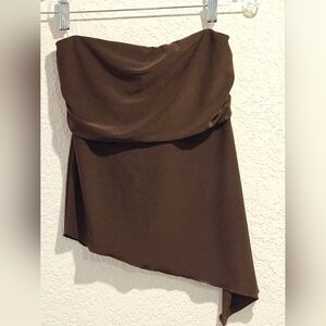 Brown Asymmetrical Strapless Top